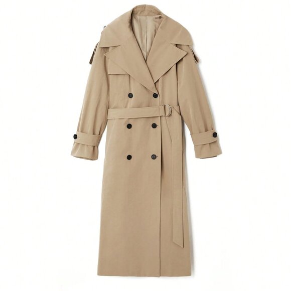 Khaki Casual Women's Oversized Belted Trench Coat - Picture 5 of 5